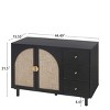 4-Door/2-Door Buffet Sideboard with Adjustable Shelves & Metal Handles, Stylish Rattan Storage Cabinet for Living Room or Study - ModernLuxe - 3 of 4