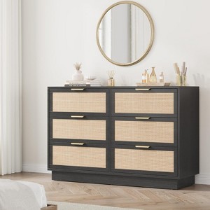 5-Drawer Natural Rattan Dresser - Minimalist Organic Design, Anti-Tip Safety Device, Eco-Friendly Woven Storage Cabinet - 1 of 4
