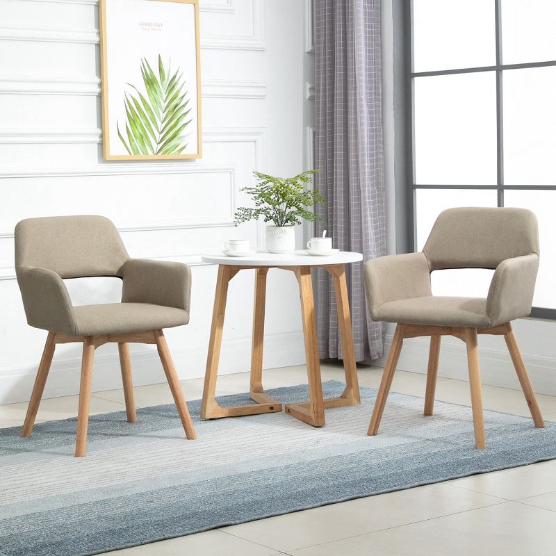 HOMCOM Dining Chairs Set of 2 Home Modern Accent Armchair for Bedroom Living Room with Fabric Surface and Solid Wood Legs, Taupe, 2 of 7