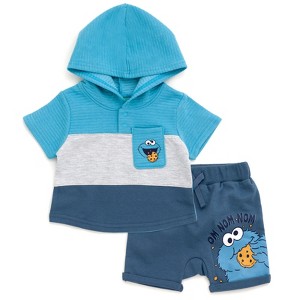 Sesame Street Cookie Monster Pullover Hoodie and French Terry Shorts Toddler - 1 of 4