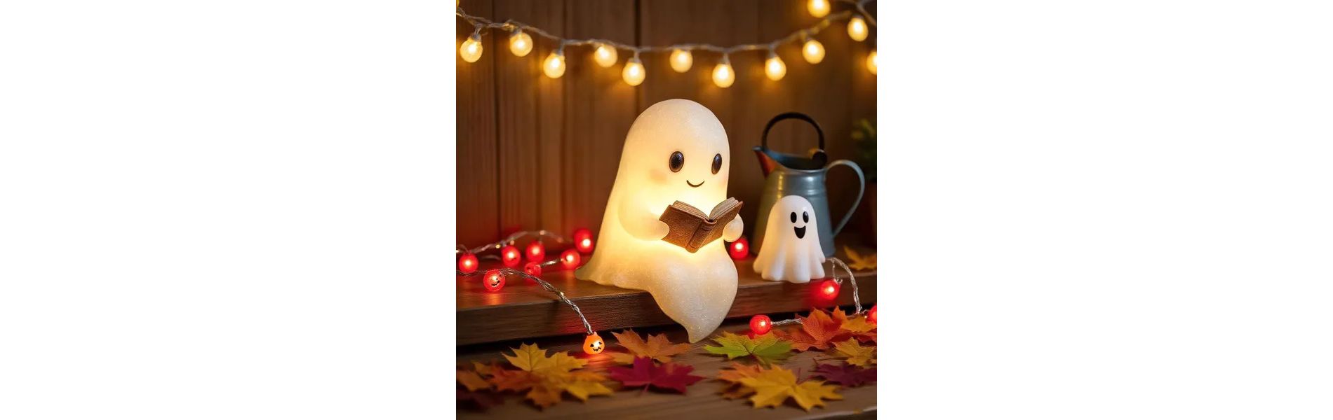 Racxily Cute Ghost Reading Book Lamp, Cute Halloween Ghost Night Light, Light up Ghosts Halloween Decorations for Indoor Home Table Centerpiece
