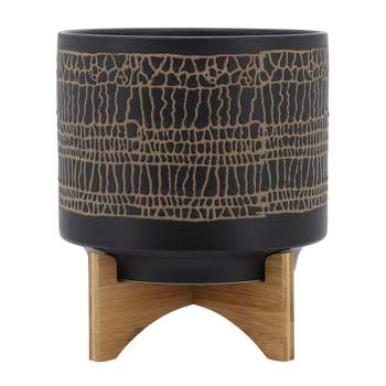 Sagebrook Home Glazed Ceramic Planter Pot with Stand
