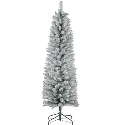 Cesicia 5ft Artificial Christmas Tree, Pencil Xmas Tree, Snow Flocked Branches, Metal Base