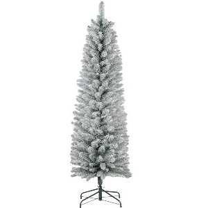 Cesicia 5ft Artificial Christmas Tree, Pencil Xmas Tree, Snow Flocked Branches, Metal Base - 1 of 4