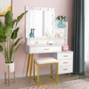 Karl Home | White Makeup Vanity Set With 9 LED Bulbs, Cushioned Stool, 3 Storage Shelves And 4 Drawers - 2 of 4