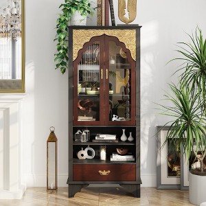 Famapy Vintage Luxury Storage Cabinet Bookcase Pantry: Intricate Carvings,Gold Accents,Glass Doors – Elevate Your Space - 1 of 4