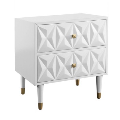 Two Drawer Geo Texture Nightstand White - Linon