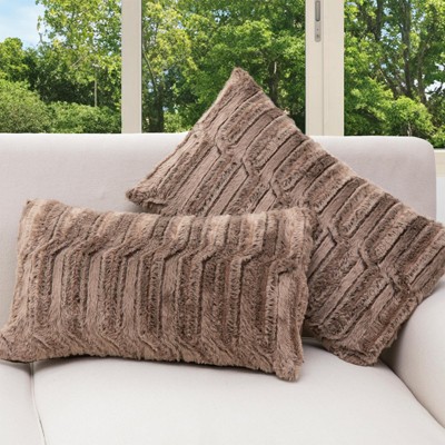 Cheer Collection Luxuriously Soft Faux Fur Throw Pillow With Inserts, Set of 2 - Marble Chocolate