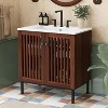 ORRD 30" Vintage Bathroom Vanity, Ceramic Sink, Soft-Close Fence-Design Doors, Large Storage, 4 Sturdy Iron Legs, Antique Dark Brown - 2 of 4