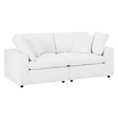 Commix White Vegan Leather Overstuffed Loveseat