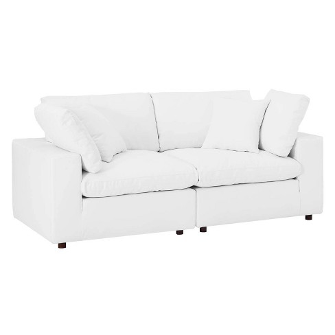 Commix Down Filled Overstuffed Vegan Leather Loveseat White - Modway ...