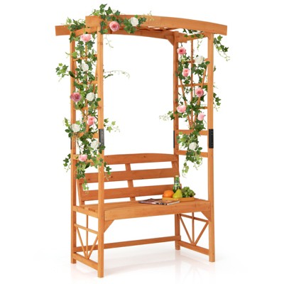 Tangkula 6.2 Ft Tall Patio Garden Arbor Natural Wooden Arch With Pergola  Trellis For Climbing Plant Vine Rose Outdoor Wood Decorative Seating  Archway : Target