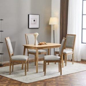 TiramisuBest [Set of 4] French Country Dining Chairs with Cane Backrest & Upholstered Seats,Vintage Solid Wood Frame,Blue Gray - 1 of 4