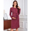 Coolmee Women's Long Sleeve Maternity Midi Dress Crewneck Tie Waist Casual Ribbed Knit Fall Sweater Dress - 2 of 4