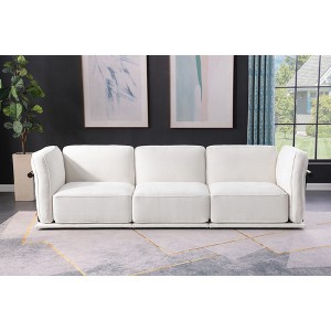 Modular Velvet Retro-Modern Modular Sofa Set with Corner Module, Independent Seating and Matching Ottoman with Wooden-Metal Armrests - 1 of 4