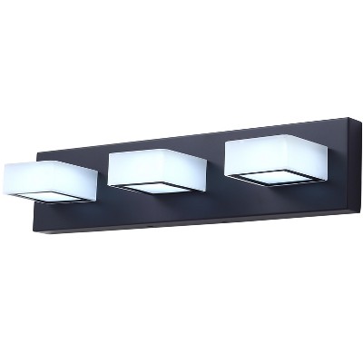 Dewdrop Modern 3-Light  Vanity Light - Sandblasted Glass & Black Mirror Finish Bathroom Wall Fixture