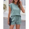 Women's Summer Two Piece Sets Casual Cap Sleeve Textured Knits Tops And Drawstring Shorts Lounge Sets - 4 of 4