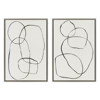 Modern Abstract Black and White Canvas Art Set, 23x33 Inches