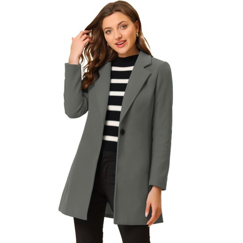 Allegra K Women's Notched Lapel Long Sleeve Buttoned Classic Long