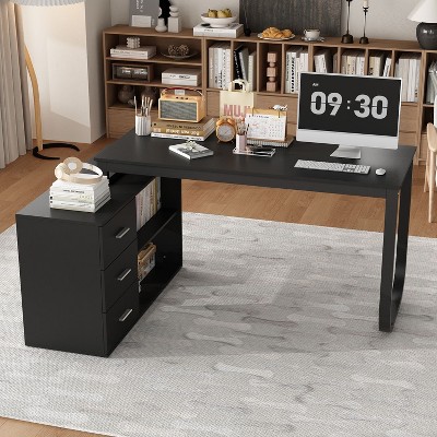 FUFU&GAGA Adjustable L Shaped Study Table Storage Drawers