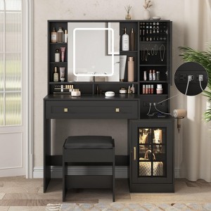 Makeup Vanity Table with 3 Lighting Modes, Charging Station & Visual Cabinet - 1 of 4