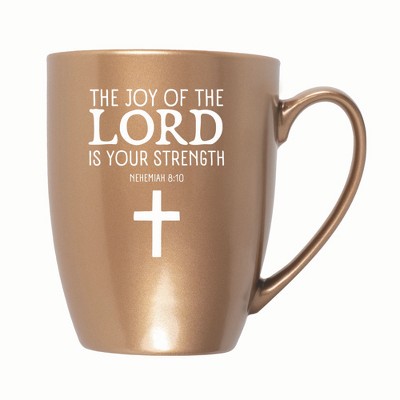 Elanze Designs The Joy Of The Lord Is Your Strength Nehemiah 8:10 10 ounce New Bone China Coffee Tea Cup Mug, Bronze