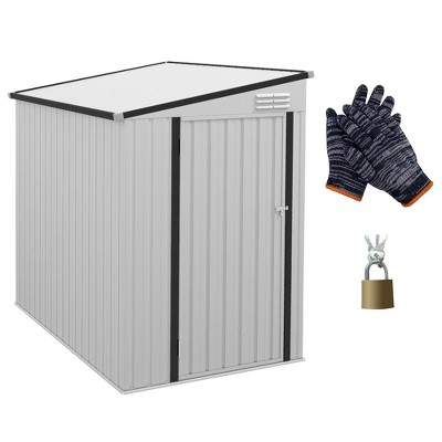 Outsunny Steel Garden Storage Shed, Lean to Shed Outdoor Metal Tool House with Lockable Door & Air Vents for Backyard Patio Lawn, White
