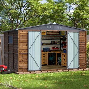 8x10 FT Outdoor Backyard Storage Shed,Iron-Wood Frame Garden Storage Shed with Two Doors and Window,Tool Shed with All-Weather Design-Coolbibila - 1 of 4