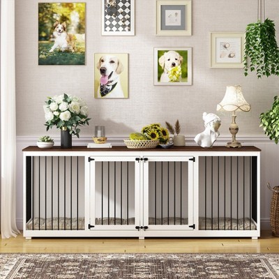 FUFU&GAGA Durable Furniture-Style Metal Dog Crate with Removable Partition for Multiple Pets