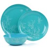 Gibson 12 Piece Leafy FLoral Melamine Dinnerware Set in Turquoise - 2 of 4
