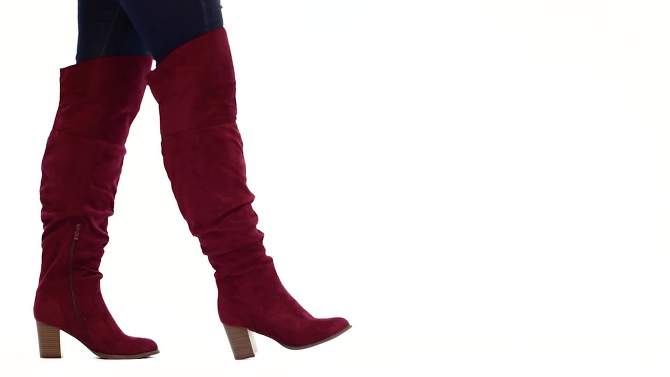Journee Collection Womens Kaison Wide Calf Stacked Heel Over The Knee Boots, 2 of 11, play video
