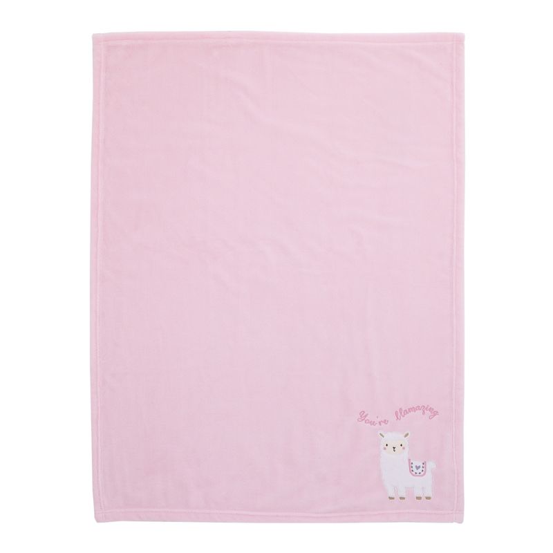 Little Love by NoJo Sweet Llama and Butterflies Super Soft Pink Baby Blanket with Applique and Embroidery, 3 of 6