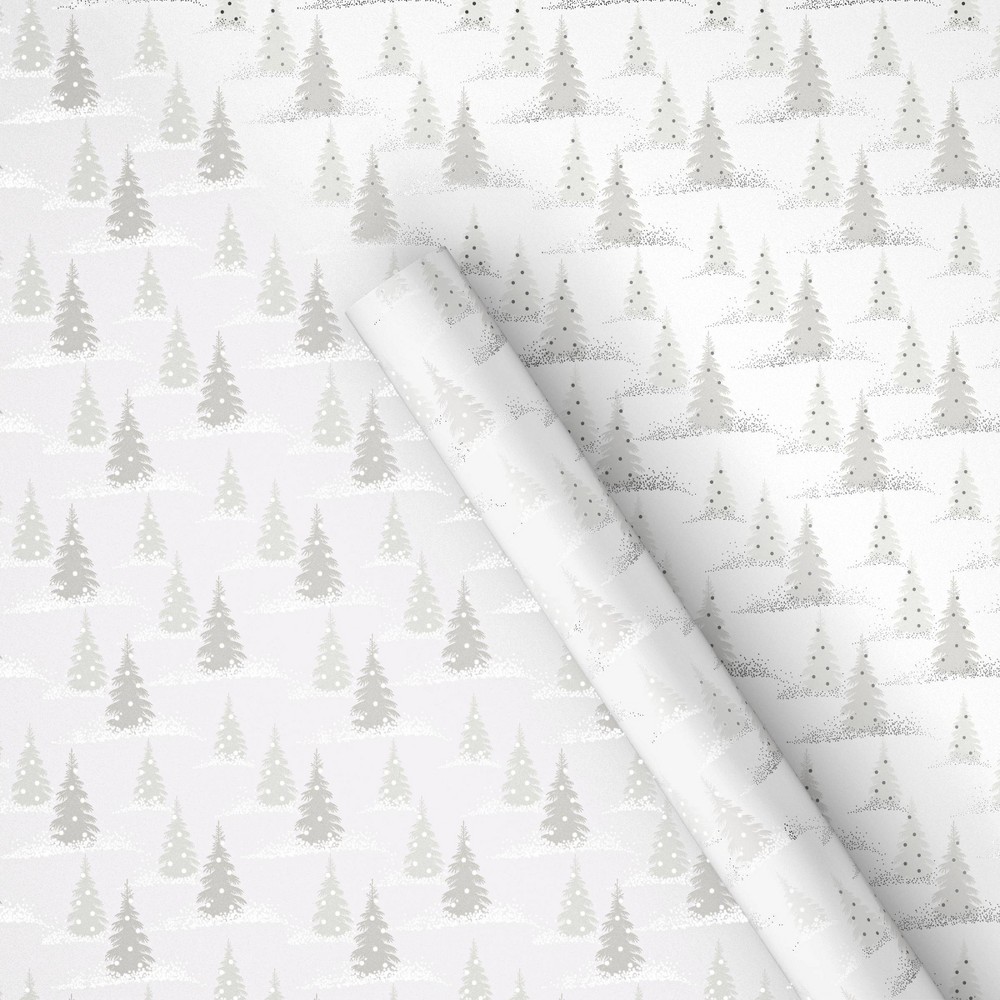 25 sq ft Foil Trees Christmas Gift Wrap White/Silver - Wondershop™ 12 rolls 