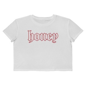 Rerun Island Women's Honey Gothic Short Sleeve Graphic Cotton Cropped Loose T-shirt - Bright White M - 1 of 4
