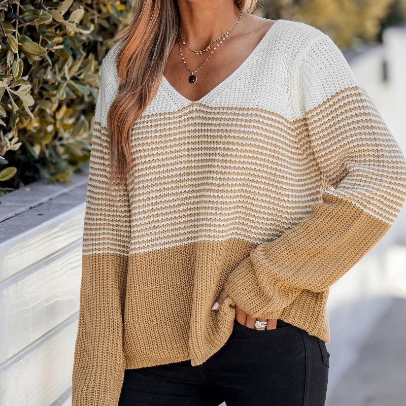 Women's Striped Colorblock Drop Sleeve Sweater - Cupshe, 4 of 8