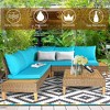 Costway 8PCS Patio Rattan Furniture Set Loveseat w/Wooden Side Table Cushioned Turquoise - 4 of 4