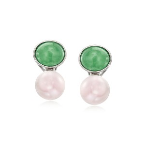 Ross-Simons Jade and 12-12.5mm Cultured Pearl Earrings in Sterling Silver - 1 of 4