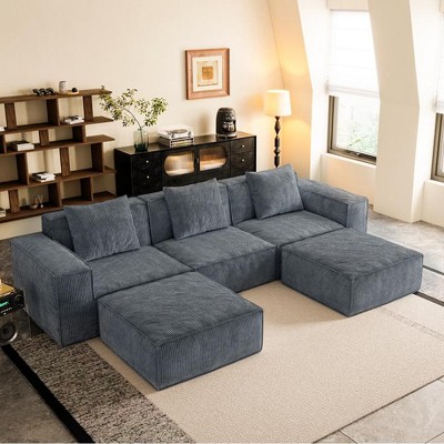 Dolonm 118"Modular Combination Sofa Convertible Boneless Compression Sofa Bed,Seats and Foot Pedal