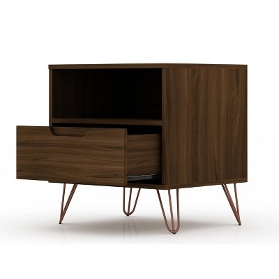 Mid-Century Modern Brown Nightstand with Metal Splayed Legs