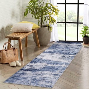 Acekool 2x6 Abstract Runner Rug, Machine Washable Non Slip Low Pile Ultra Soft Foldable Carpet for Kitchen Bedroom, Blue - 1 of 4