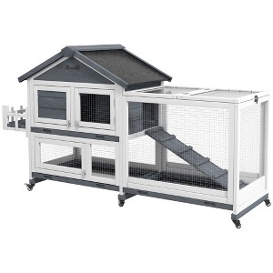 Skyzone Yellow Fir Wood Rabbit Hutch with Steel Run, Slide-out Tray, Wheels & Lockable Doors for - 1 of 4