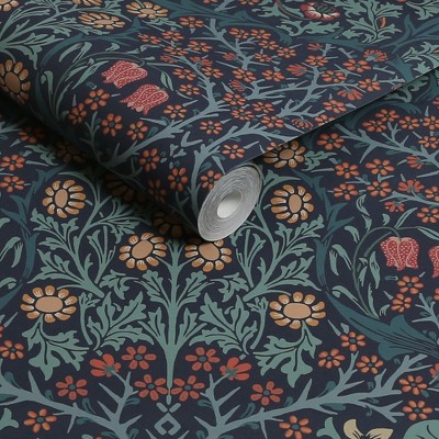 William Morris Navy Floral Vinyl Wallpaper Double Roll