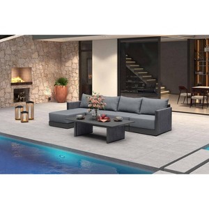 PURPLE LEAF Patio Furniture Set  Outdoor Conversation Sets PP Rope Patio Sofa with Cushions and Table Weaving  Seating Furniture Gray - 1 of 4