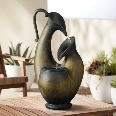 Mediterranean Aged Pottery Tabletop Water Fountain with Resin Construction