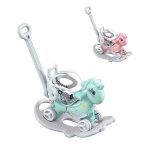 Rocking Horse Balance Bike Ride On Toys With Push Handle Backrest Balance Plate For Girls Boys Christmas Birthday Gifts - 1 of 4