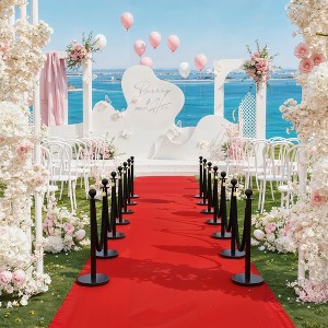 Crowd Control Barriers with Red Carpet Runner,Stainless Steel Stanchion Posts with  Velvet Rope & Tape, for Wedding, Party, Events,Garden - 1 of 4