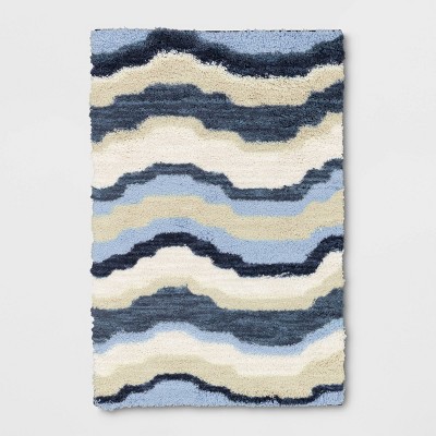 Rugby Striped Kids' Bath Rug Navy - Pillowfort™