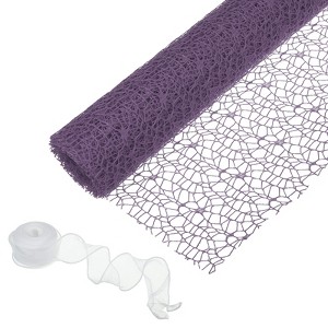 Unique Bargains Floral Bouquet Craft Packaging Mesh Gift Wrap Paper with Ribbon 1 Set - 1 of 4