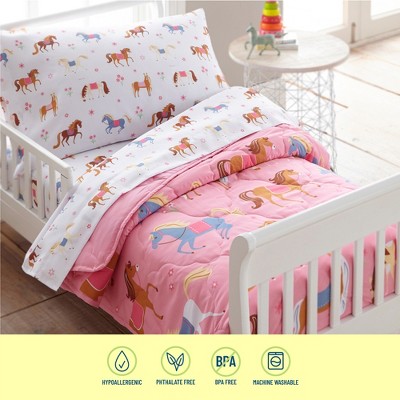 Pink Horse Print Microfiber Toddler Sheet Set