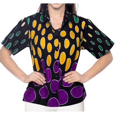 LA LEELA Women's Button Down Blouses Funky Vacation Button Up Casual Summer Beach Blouse Short Sleeve Hawaiian Shirts